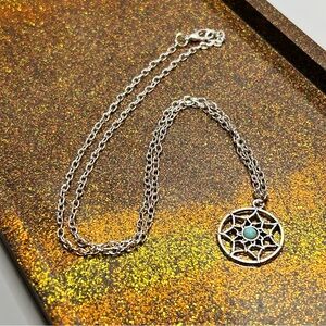 Silver Tone Pendant Necklace with Turquoise Stone Accent